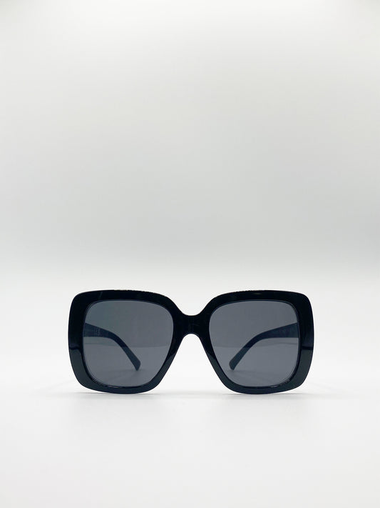 Black Oversized Square Sunglasses with Smoke Mono Lenses