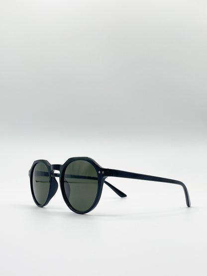 Green Mono Lense Classic Preppy Sunglasses With Key Hole Nosebridge