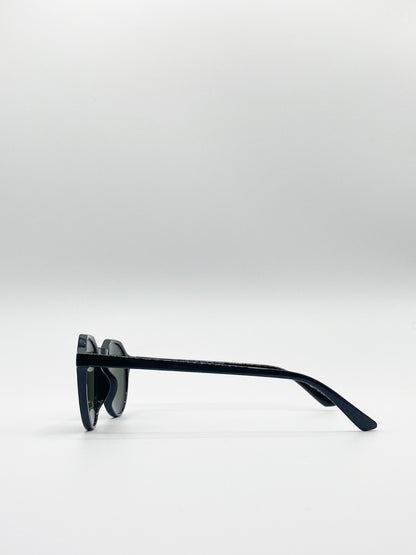 Green Mono Lense Classic Preppy Sunglasses With Key Hole Nosebridge