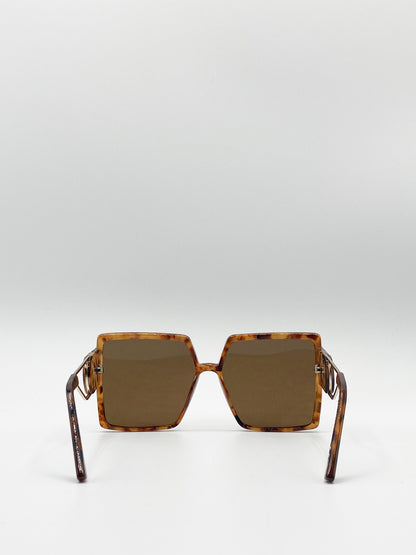 Oversized Square Sunglasses With Temple Frame Detail In Tort