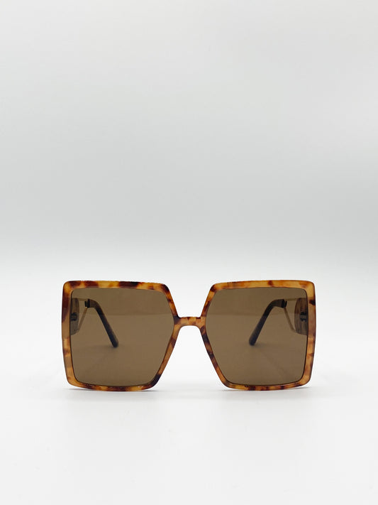 Oversized Square Sunglasses With Temple Frame Detail In Tort