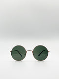 Classic Metal Round Sunglasses With Green Tinted Lenses