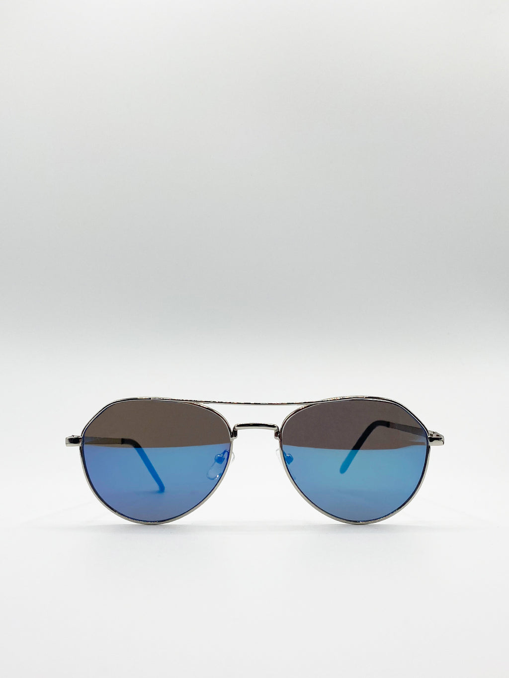 Aviator Sunglasses In Silver Blue Mirror