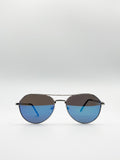 Aviator Sunglasses In Silver Blue Mirror