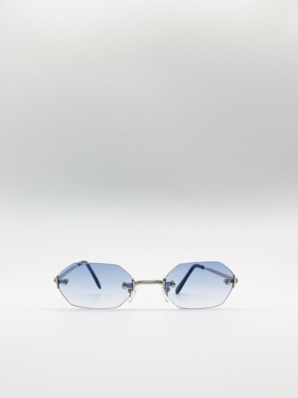 Rimless Hexagon Sunglasses In Silver Blue