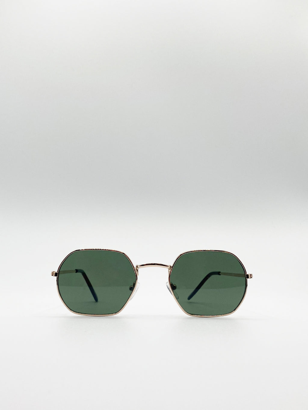 Metal Frame Hexagon Sunglasses In Gold Khaki