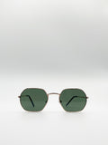 Metal Frame Hexagon Sunglasses In Gold Khaki
