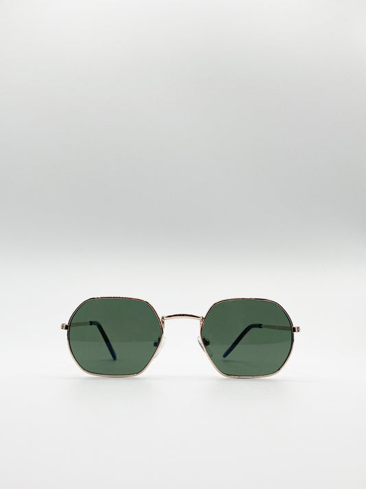 Hexagon Sunglasses  Gold with Green Lenses