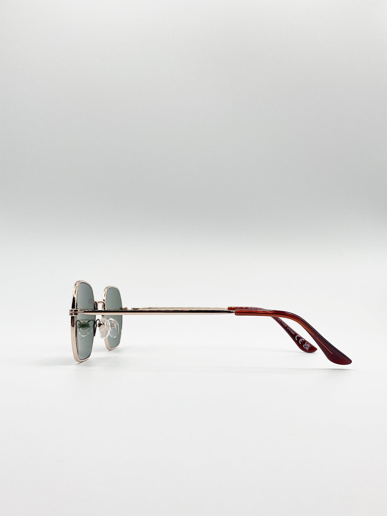 Metal Frame Hexagon Sunglasses In Gold Khaki