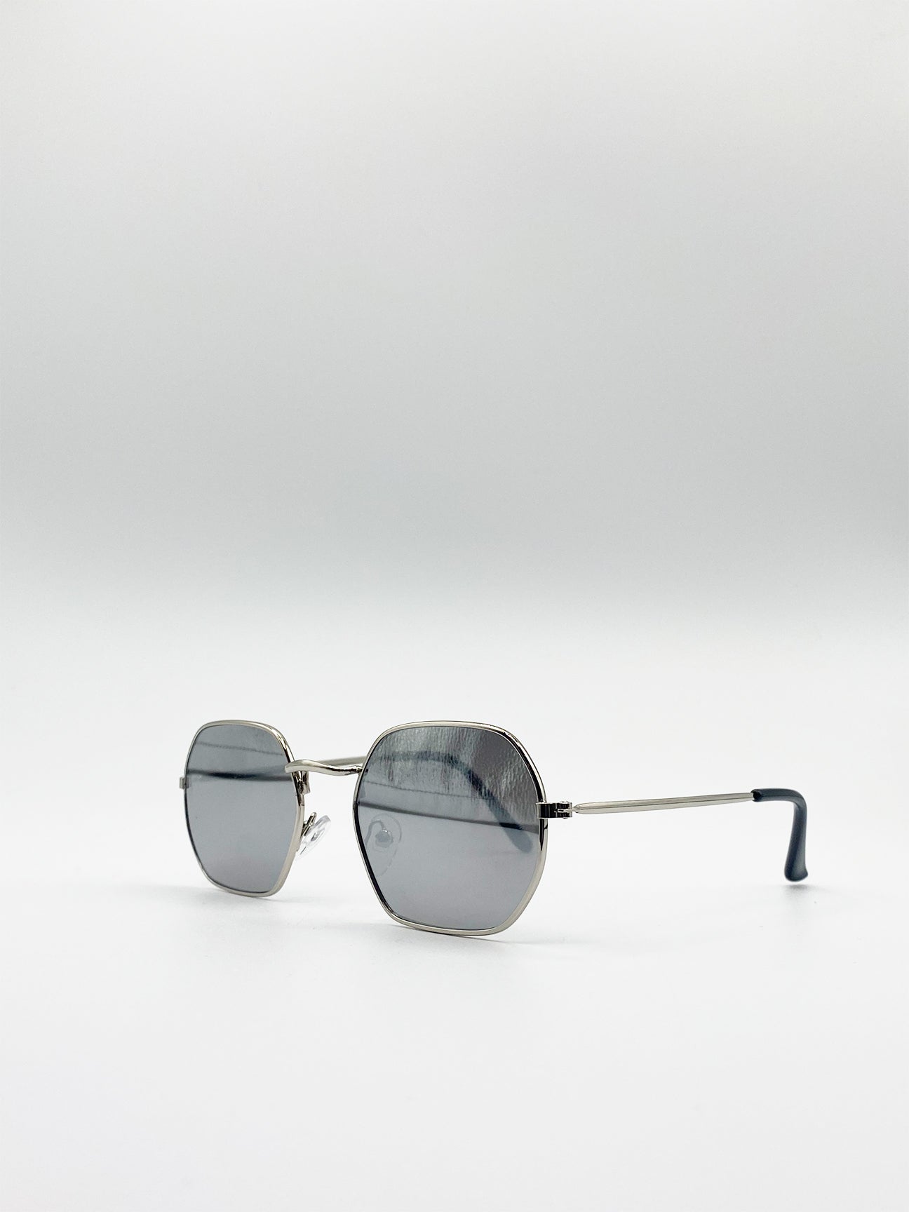 Metal Frame Hexagon Sunglasses In Silver Mirror