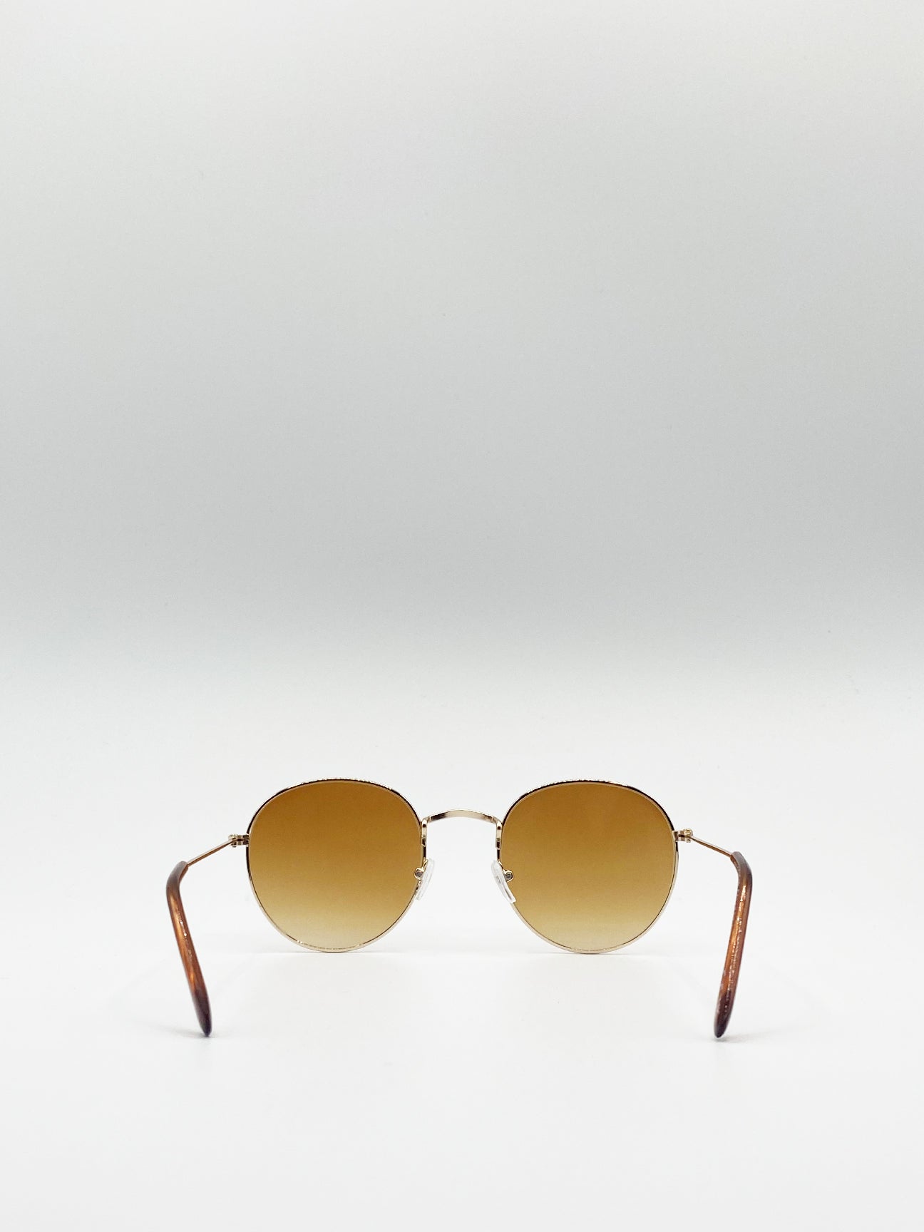 Gold Round Sunglasses with Brown Grad Lenses