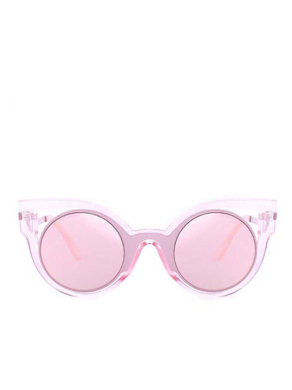 Transparent Pink Sunglasses with Round Lenses and Cat Eye Frame