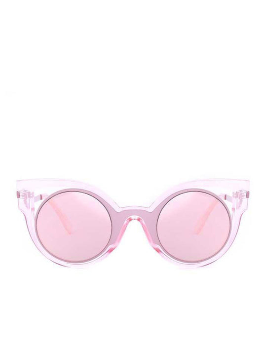 Transparent Pink Sunglasses with Round Lenses and Cat Eye Frame