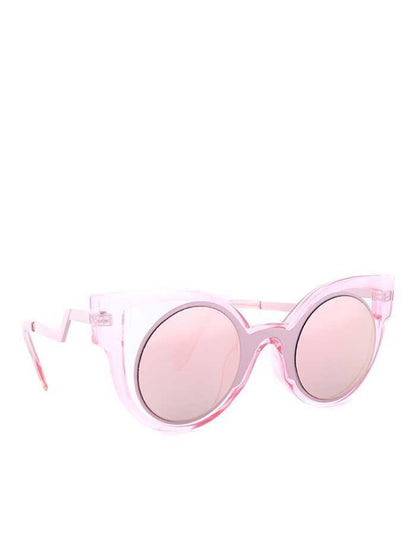 Transparent Pink Sunglasses with Round Lenses and Cat Eye Frame